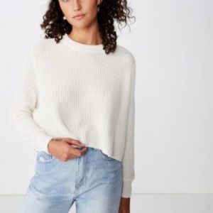 Cotton On Cropped Ribbed Knit Pullover Sweater in White Size L